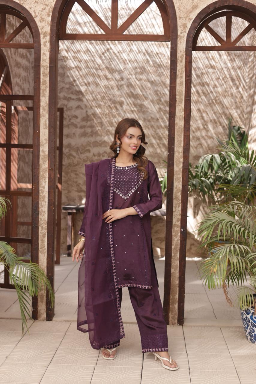 FATIMA NEHAL premium sheesha silk embroided 3 peice