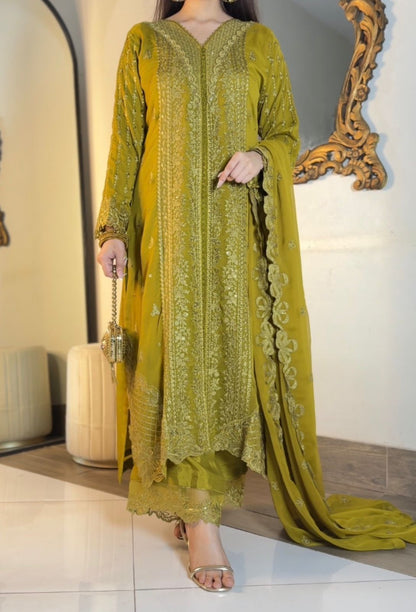 Lavender Dreams: 3-Piece Heavy Embroidered Chiffon Suit