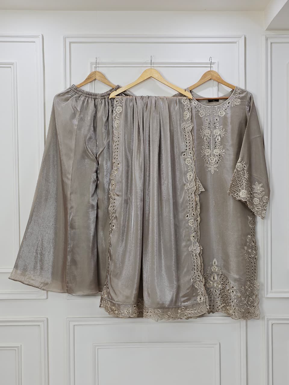 Champagne Grey Sheesha Silk Luxury - Embroidered Pret Suit