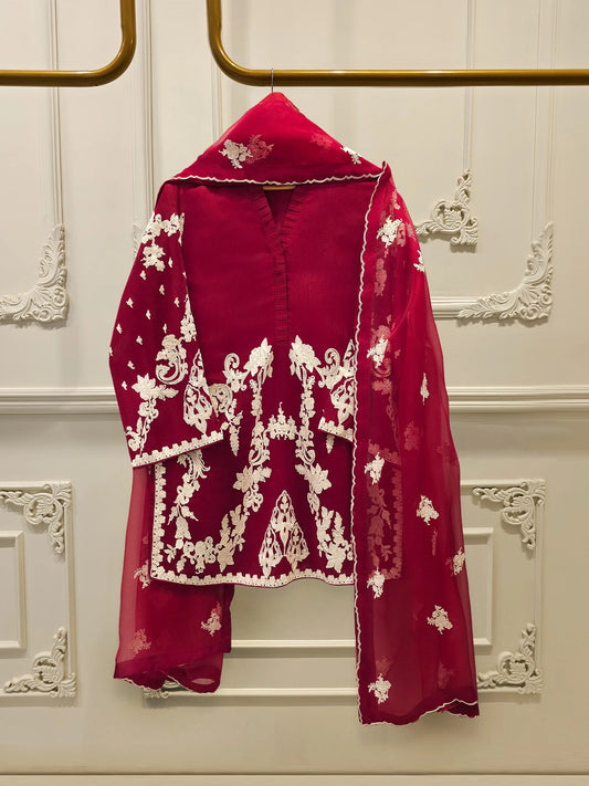 3 Piece - Pure Embroidered Cotton Net Suit S112818