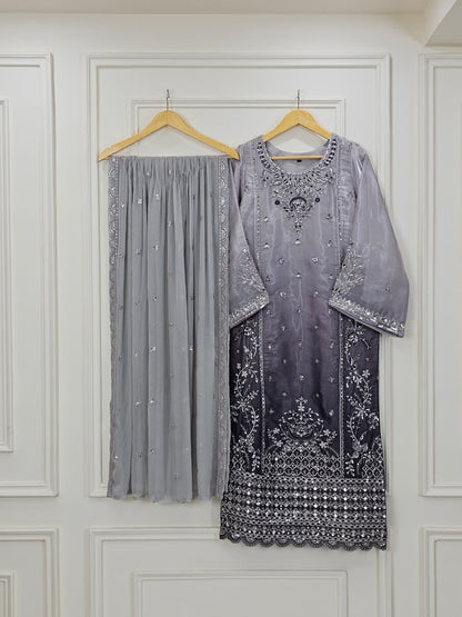 Grey Double Tone Sheesha Silk Luxury Pret 3-Piece Suit