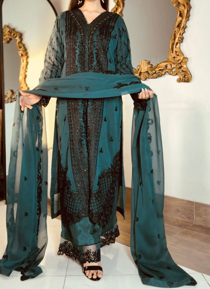 3-Piece Heavy Embroidered Chiffon Suit with Cutwork Dupatta