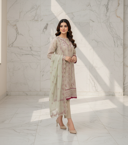 Agha Noor 3-Piece Embroidered Cotton Suit