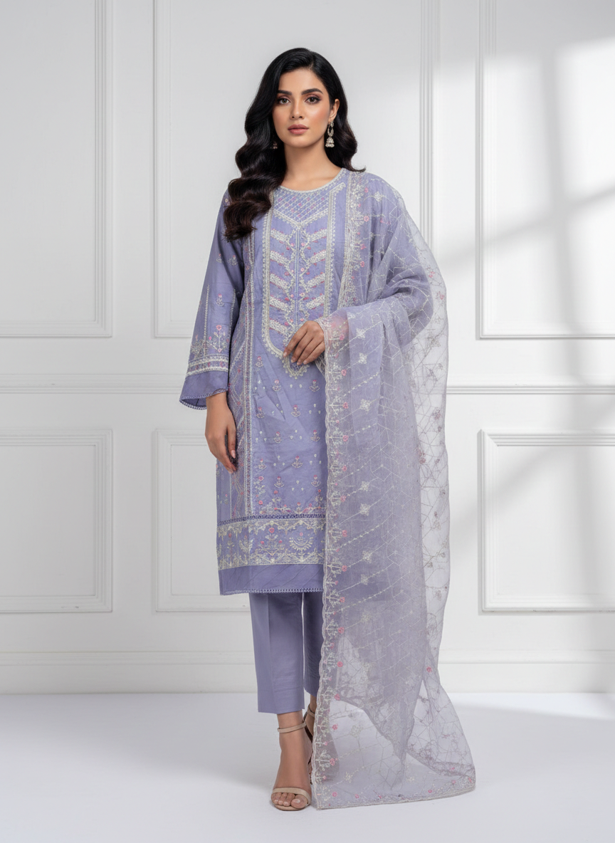 BIN SAEED Exclusive 3-Piece Suit - Luxury Embroidered Elegance
