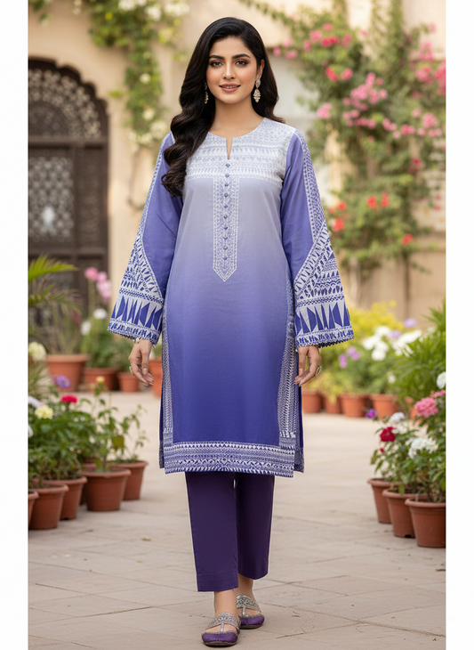 Agha Noor | Serene Violet Ombré Printed Lawn Shirt