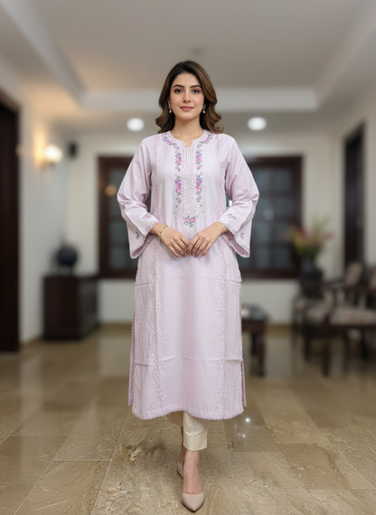 Agha Noor: Lilac Dream lawn Embroidered Shirt