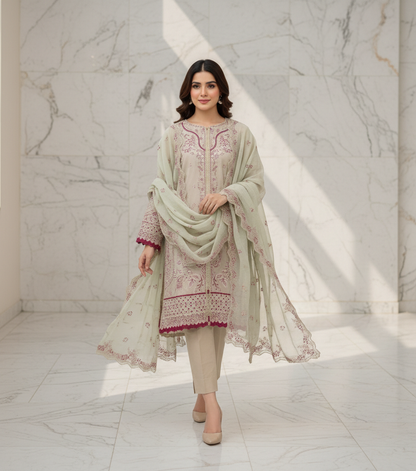 Agha Noor 3-Piece Embroidered Cotton Suit