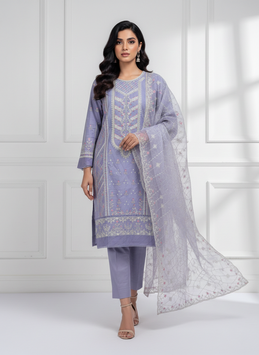 BIN SAEED Exclusive 3-Piece Suit - Luxury Embroidered Elegance