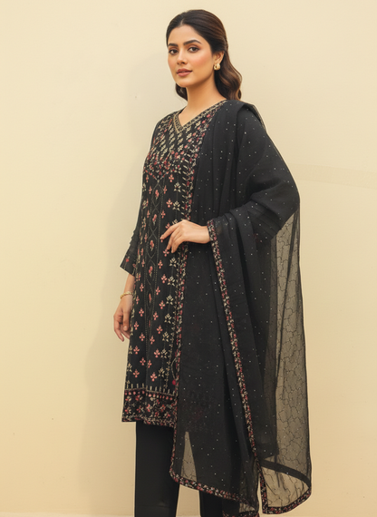 Intricately Embroidered 2-Pc Chiffon Ensemble