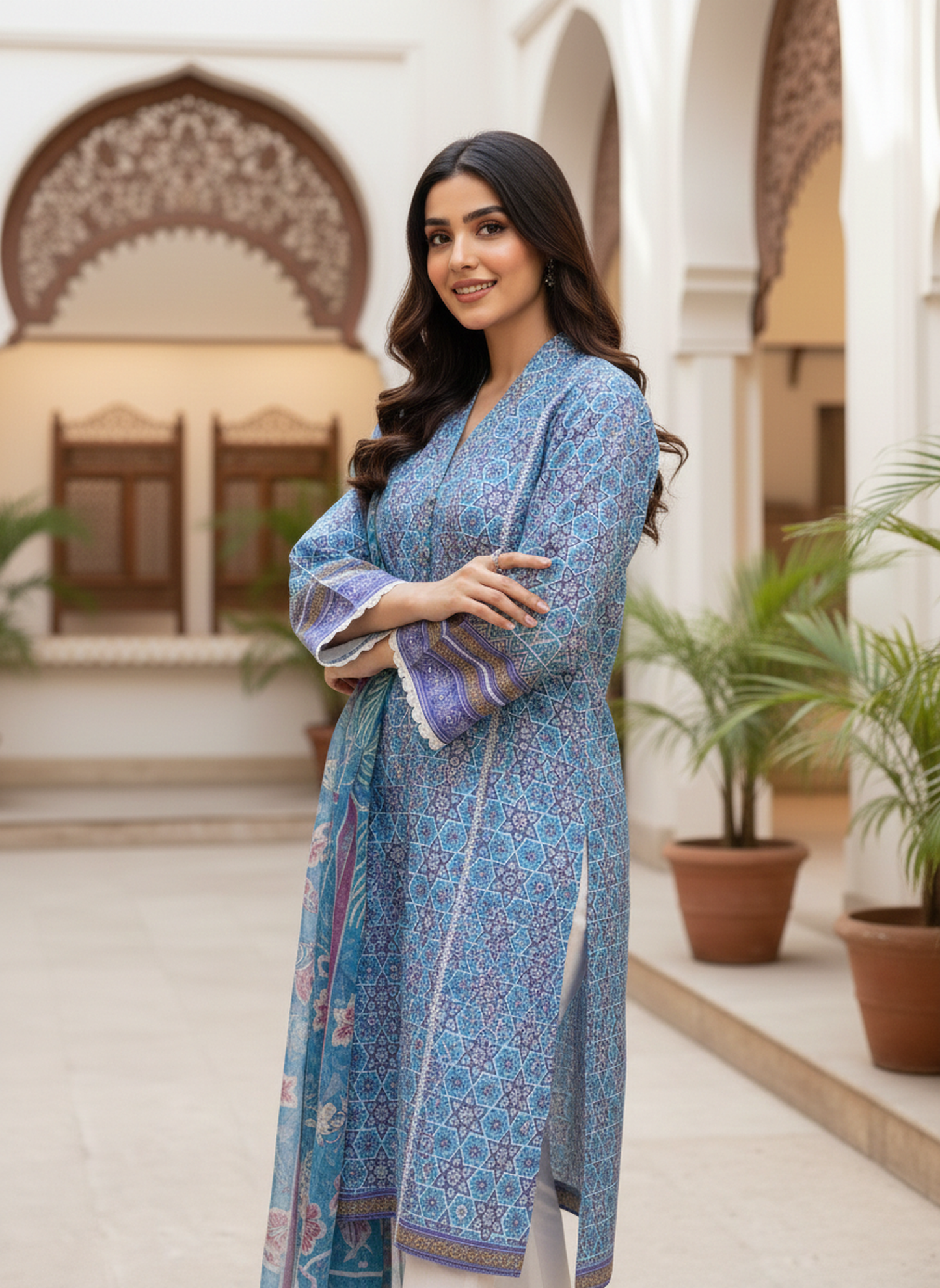 Agha Noor "Celestial Azure" Digital Printed Lawn Shirt
