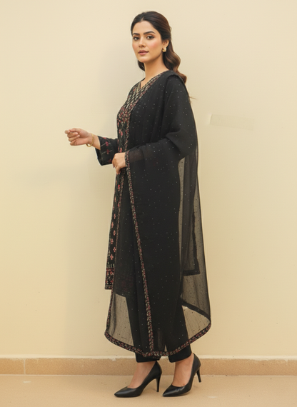 Intricately Embroidered 2-Pc Chiffon Ensemble