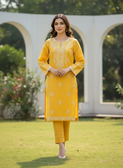 Agha Noor | yellow – Premium 2-Piece Embroidered Lawn Suit