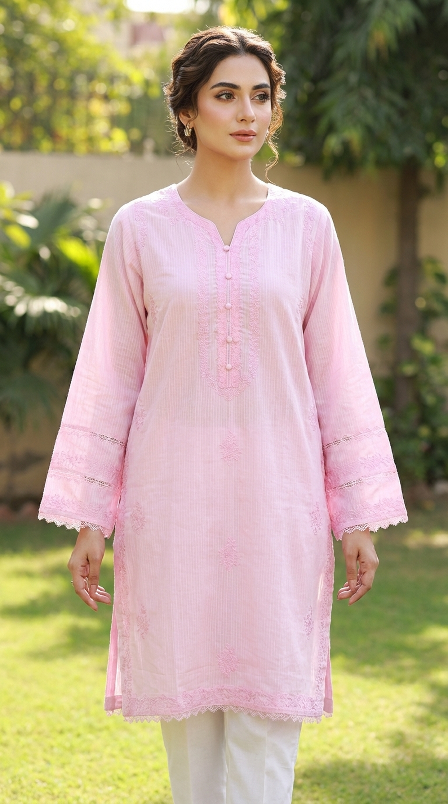 Agha Noor Delicate Pink Embroidered Lawn Kurti