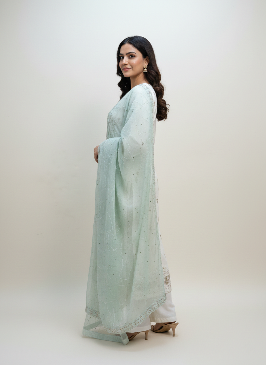 Hand-Embroidered Chiffon 2-Pc Ensemble