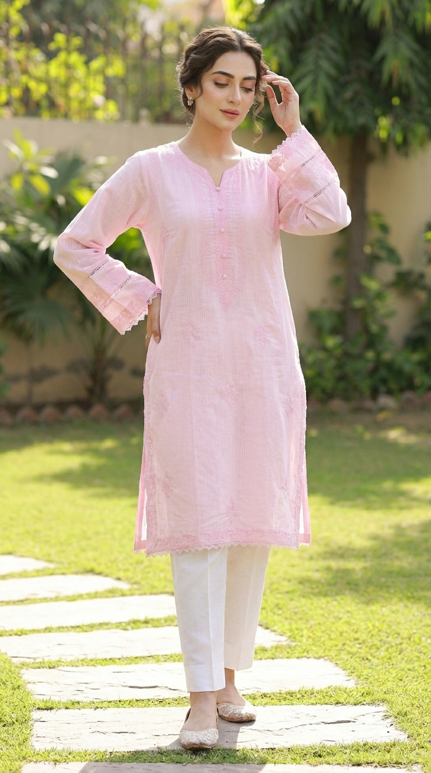 Agha Noor Delicate Pink Embroidered Lawn Kurti