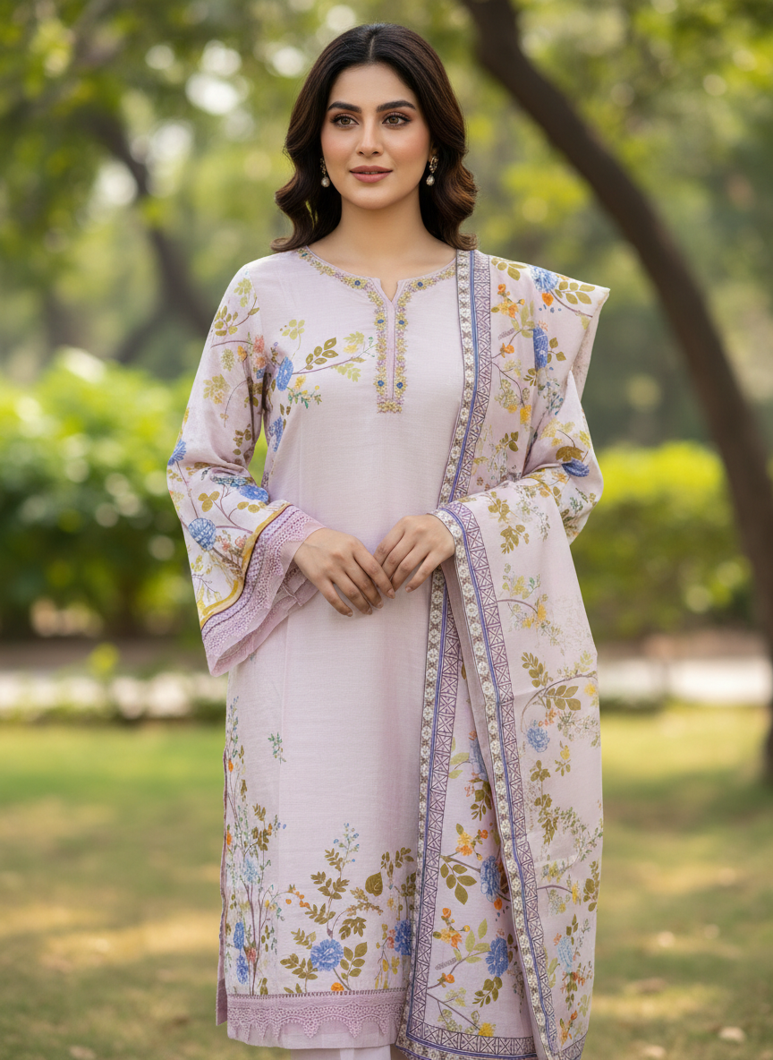 Agha Noor Lilac Blossom – luxury 2-Piece cotton Silk Suit