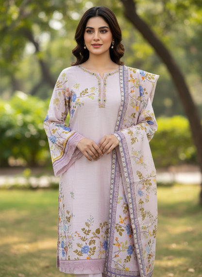 Agha Noor Lilac Blossom – luxury 2-Piece cotton Silk Suit