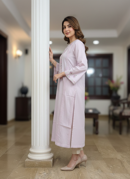 Agha Noor: Lilac Dream lawn Embroidered Shirt