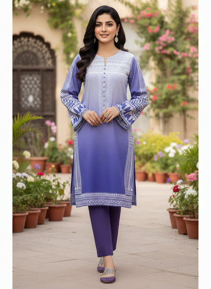 Agha Noor | Serene Violet Ombré Printed Lawn Shirt