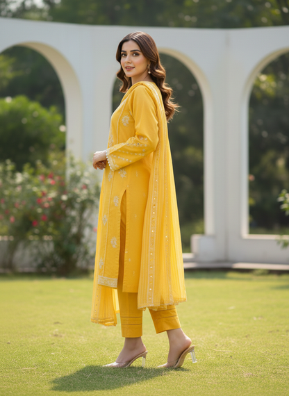 Agha Noor | yellow – Premium 2-Piece Embroidered Lawn Suit