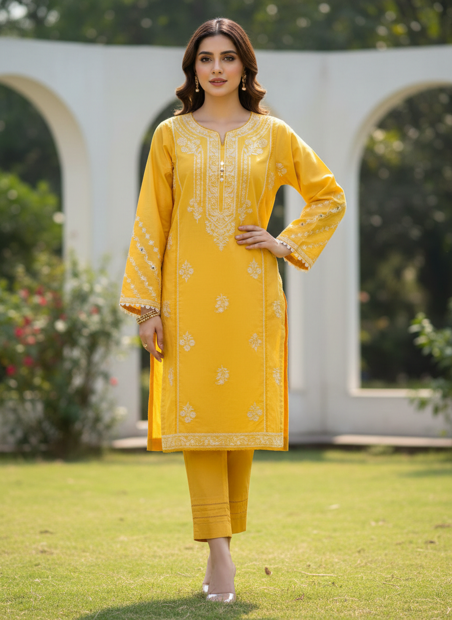 Agha Noor | yellow – Premium 2-Piece Embroidered Lawn Suit