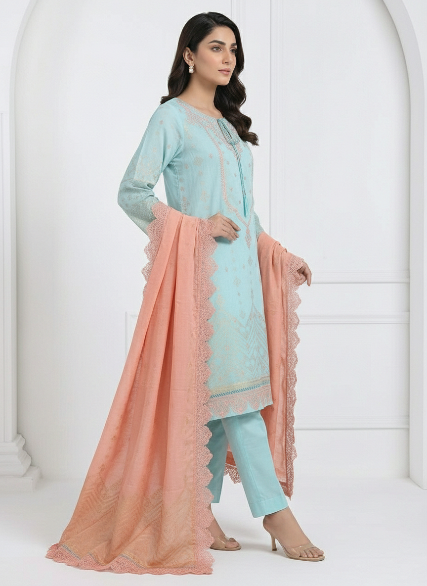 BIN SAEED Exclusive 3-Piece Festive Suit - Luxury Embroidered Elegance