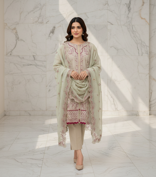 Agha Noor 3-Piece Embroidered Cotton Suit