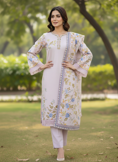 Agha Noor Lilac Blossom – luxury 2-Piece cotton Silk Suit