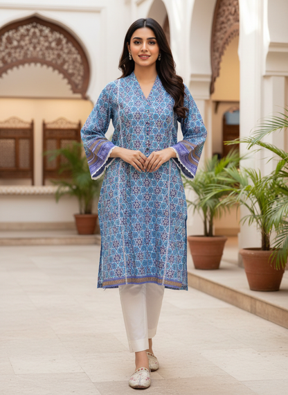 Agha Noor "Celestial Azure" Digital Printed Lawn Shirt