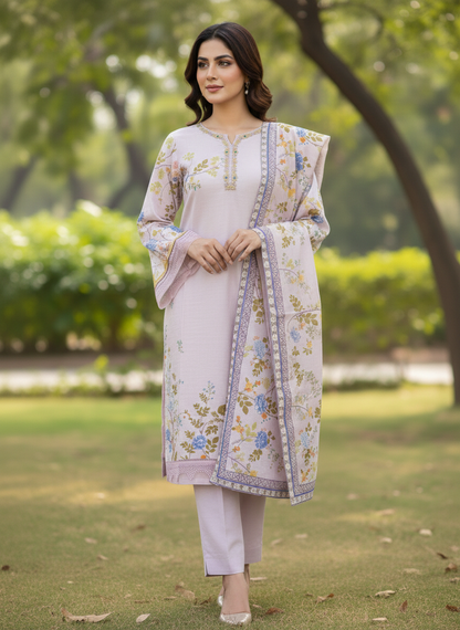 Agha Noor Lilac Blossom – luxury 2-Piece cotton Silk Suit