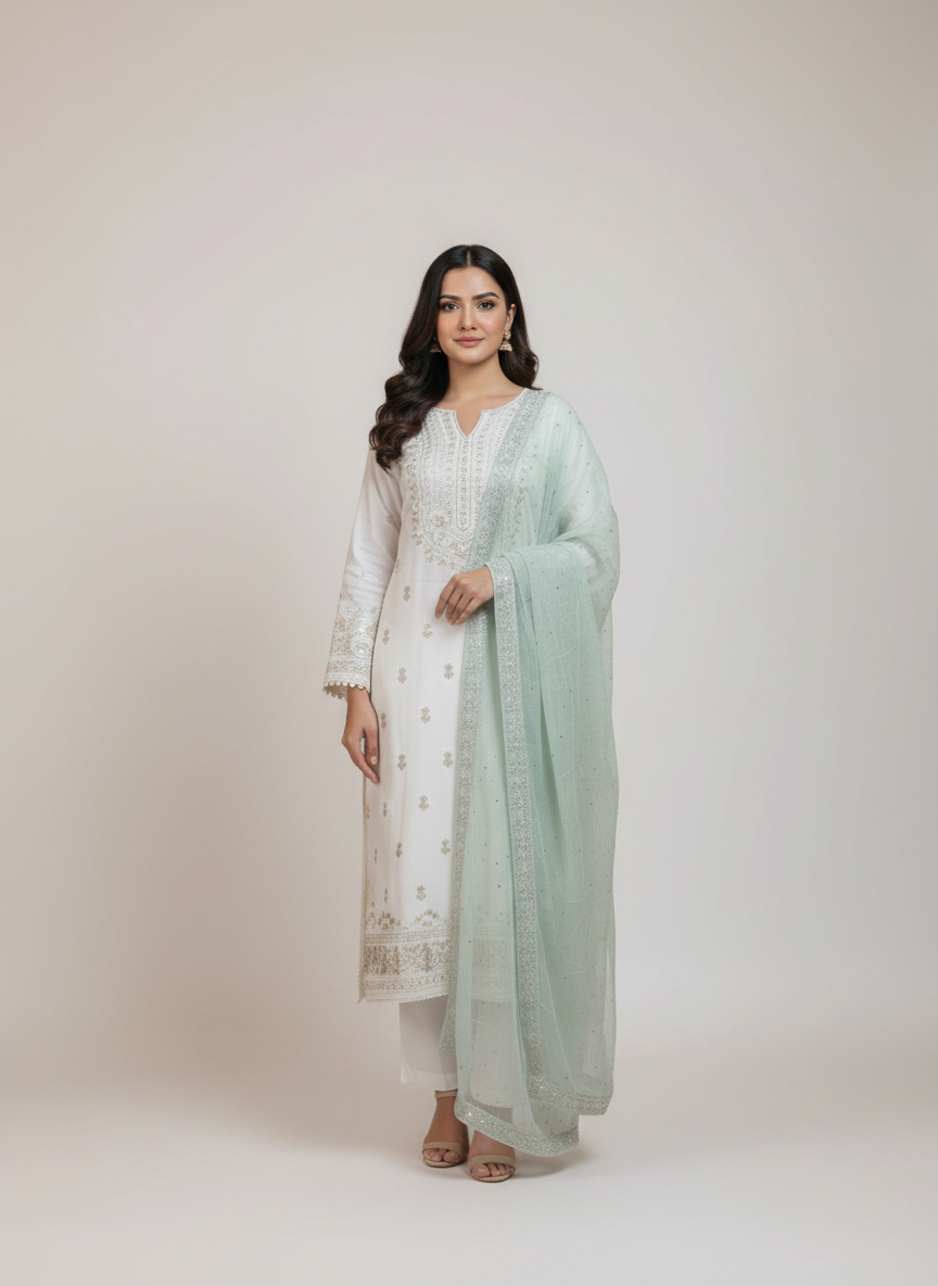 Hand-Embroidered Chiffon 2-Pc Ensemble