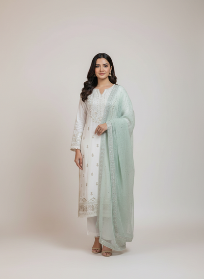 Hand-Embroidered Chiffon 2-Pc Ensemble