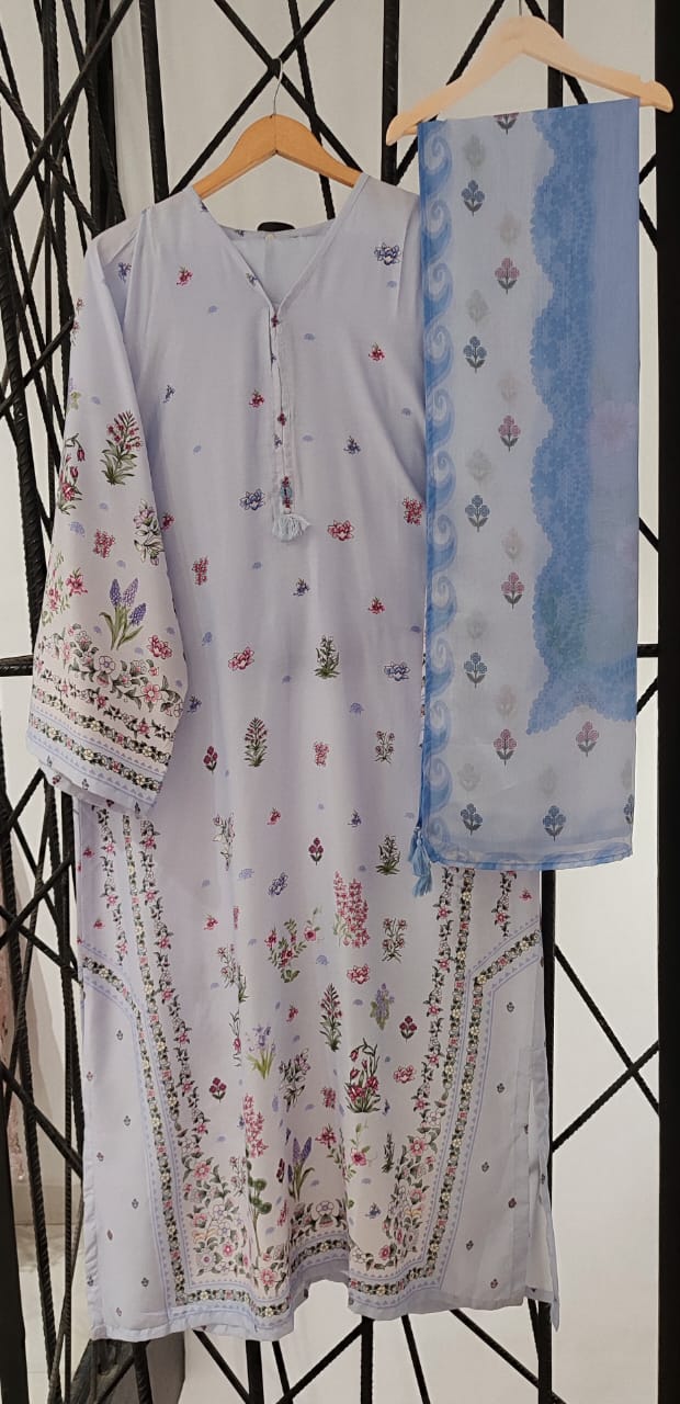 Light Blue Kaftan 3-Piece Suit - Sadabahar Coll'26